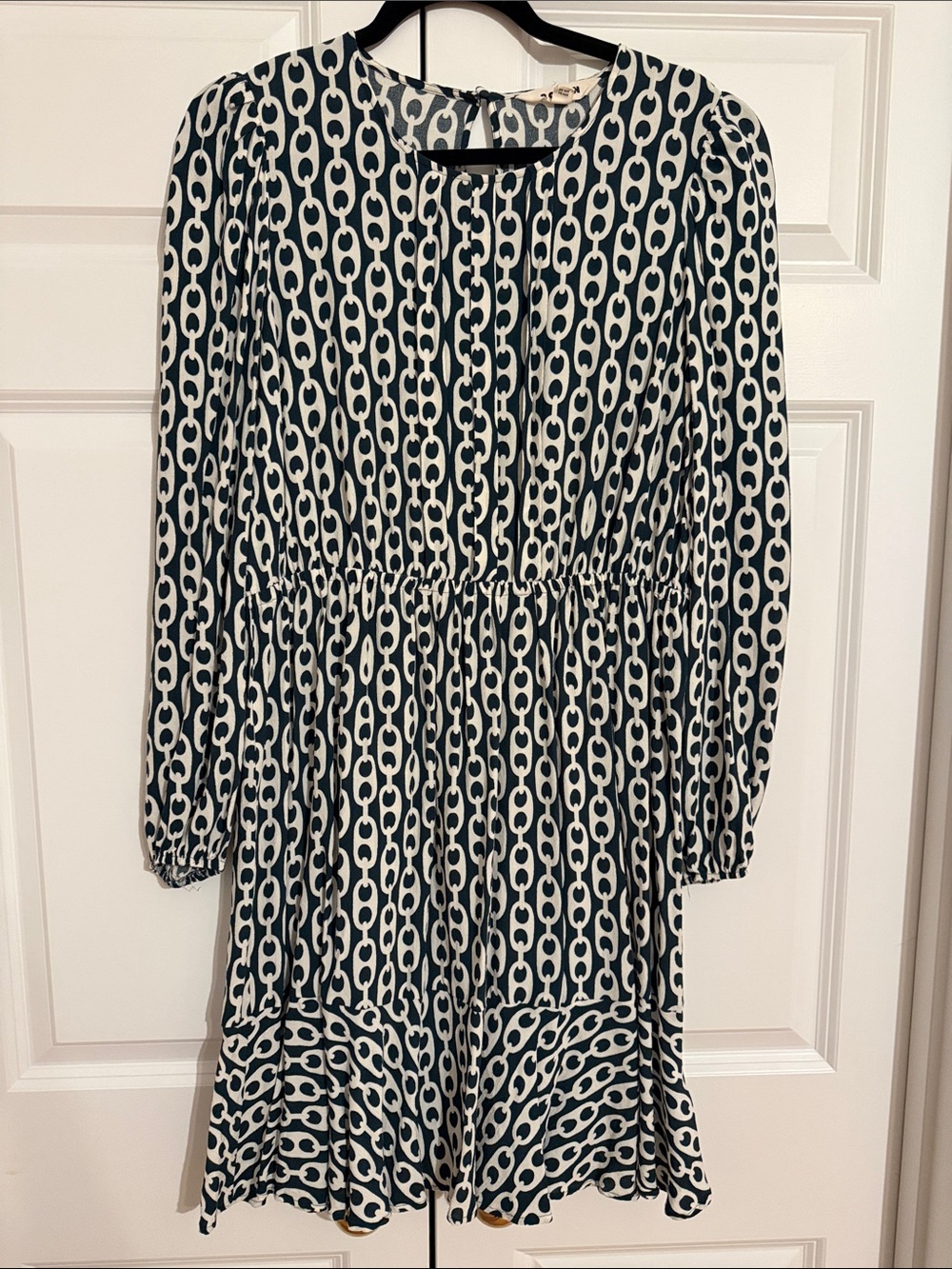 Boden Black and White Chain-Print Long Sleeve Dress